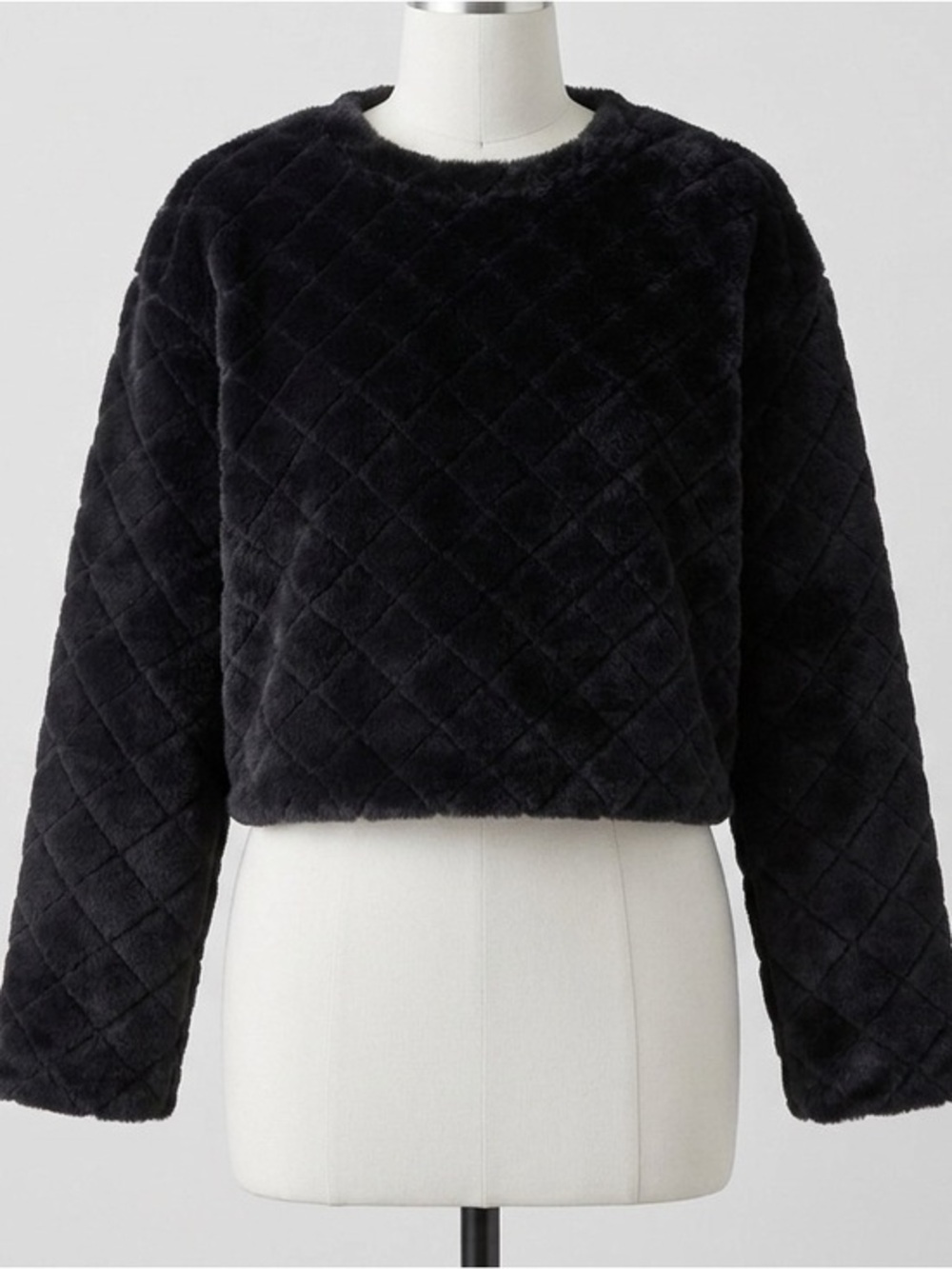 Zara Black Diamond Quilted Faux Fur Cropped Pullover Sweater Top Size Medium